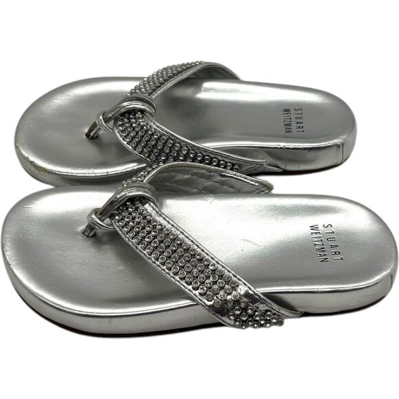 Stuart Weitzman Crystal Embellished Thong Sandal Flip Flop 8 Bling Glam Metallic - Picture 5 of 8